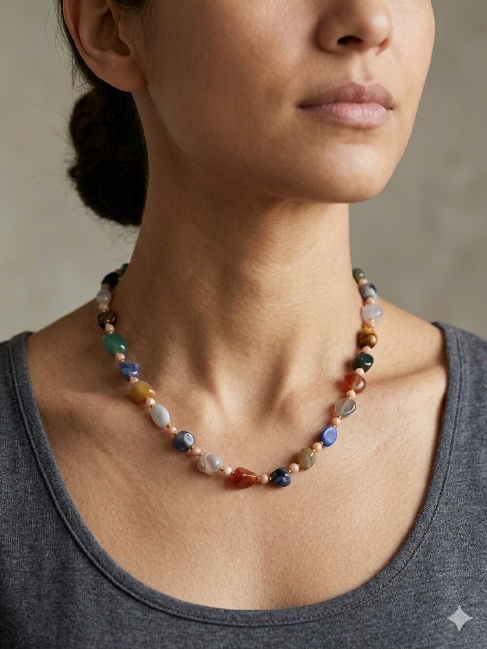 AGATE YEMENI TRIBAL AQEEK ORIGINAL HAND BEADED MULTICOLORED‎ 14" NECKLACE